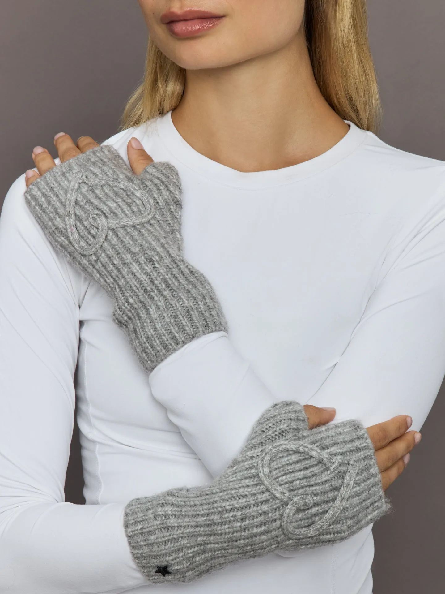 Fingerless Heart Knit Gloves - Light Grey sold by Carbon38 product image thumbnail 2