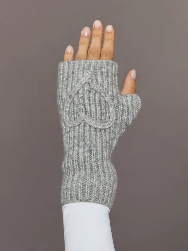 Fingerless Heart Knit Gloves - Light Grey sold by Carbon38