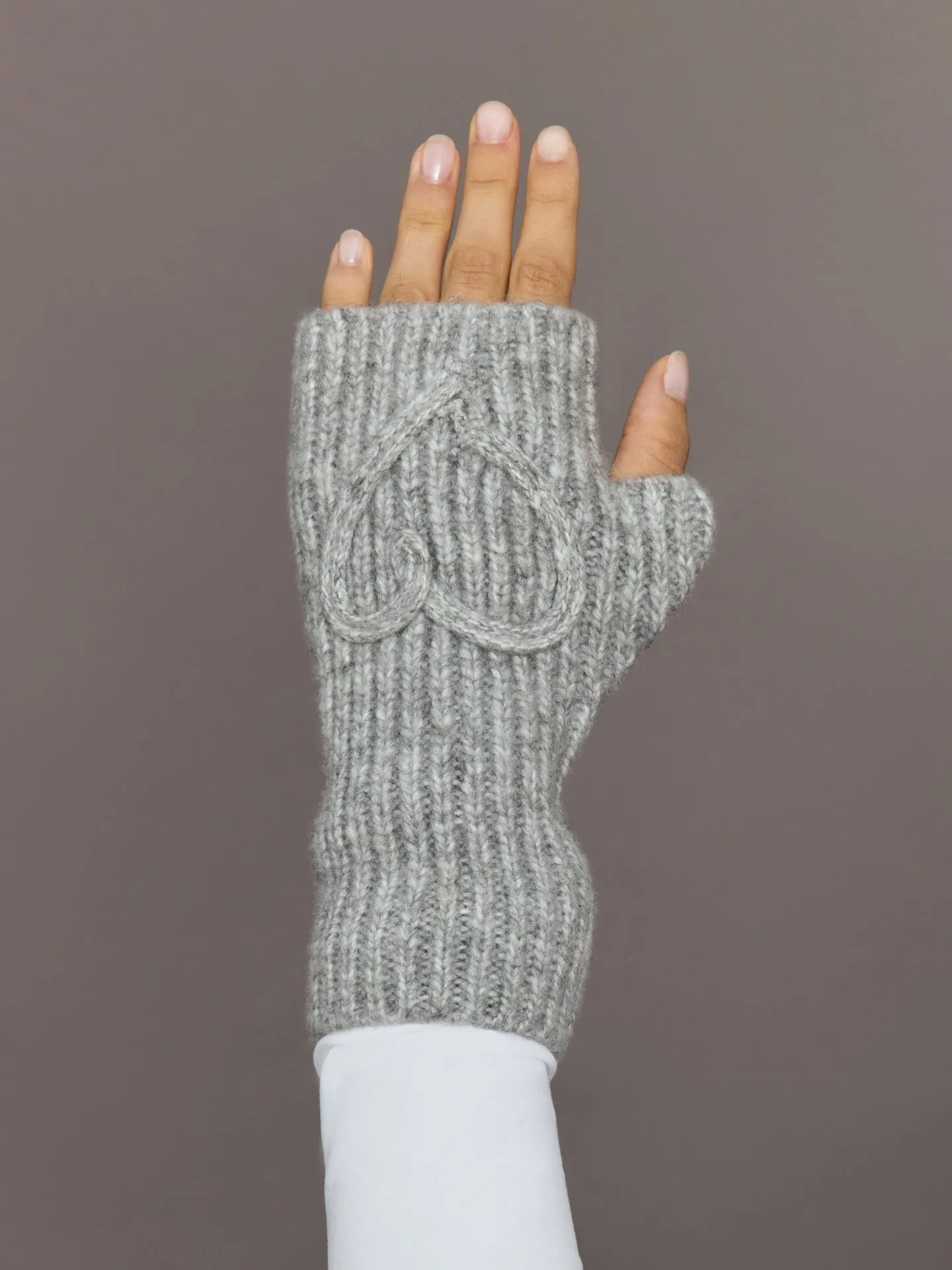 Fingerless Heart Knit Gloves - Light Grey sold by Carbon38