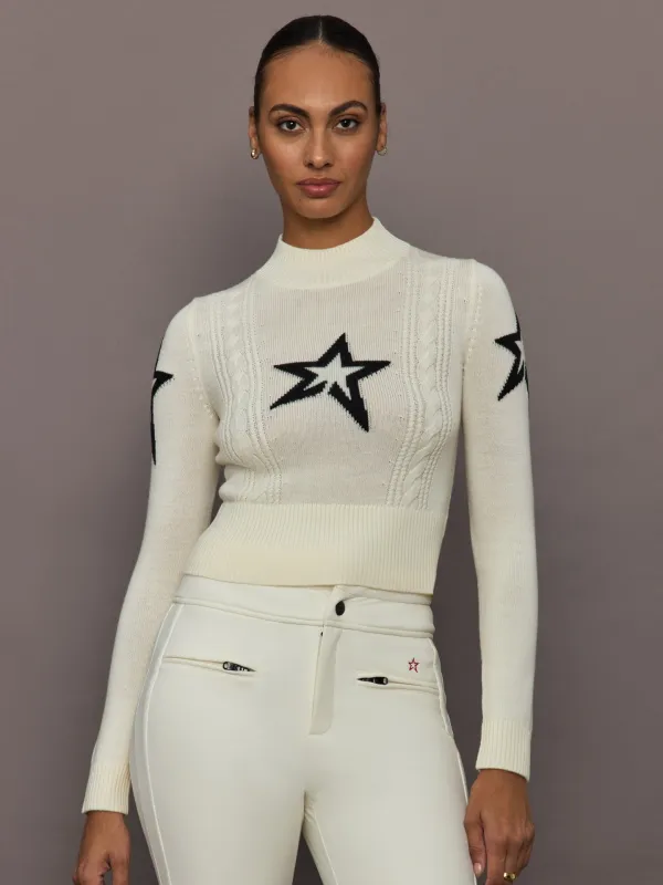 Cable Sweater in Merino Wool - Snow White sold by Carbon38