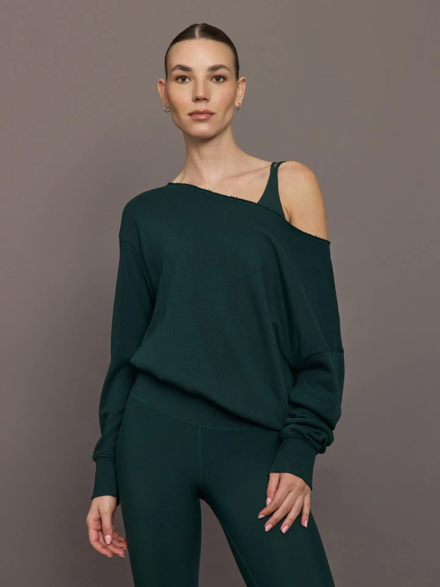 Off Shoulder Sweatshirt in French Terry - Forest sold by Carbon38