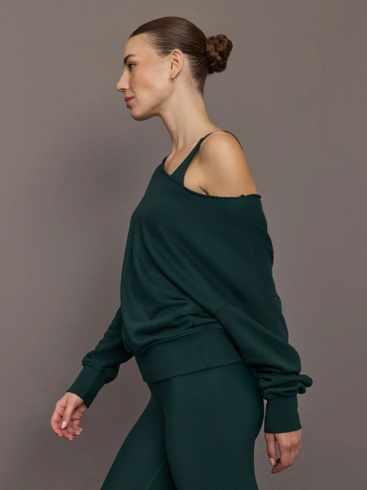 Off Shoulder Sweatshirt in French Terry - Forest sold by Carbon38 product image thumbnail 4