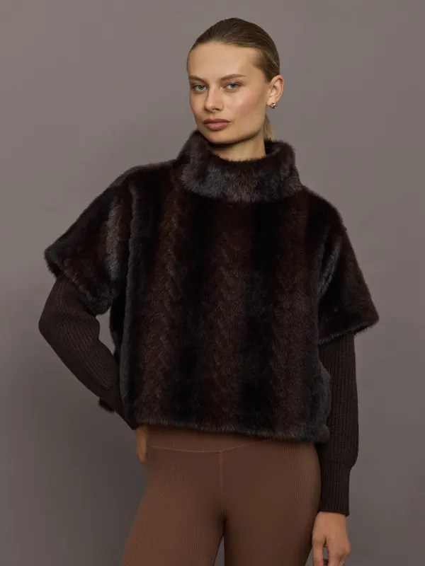 Faux Mink Sweatshirt with Knit Sleeves - Chocolate sold by Carbon38