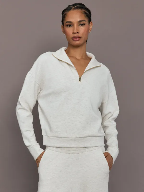 Half Zip Pullover in Interlock - Moonbeam sold by Carbon38