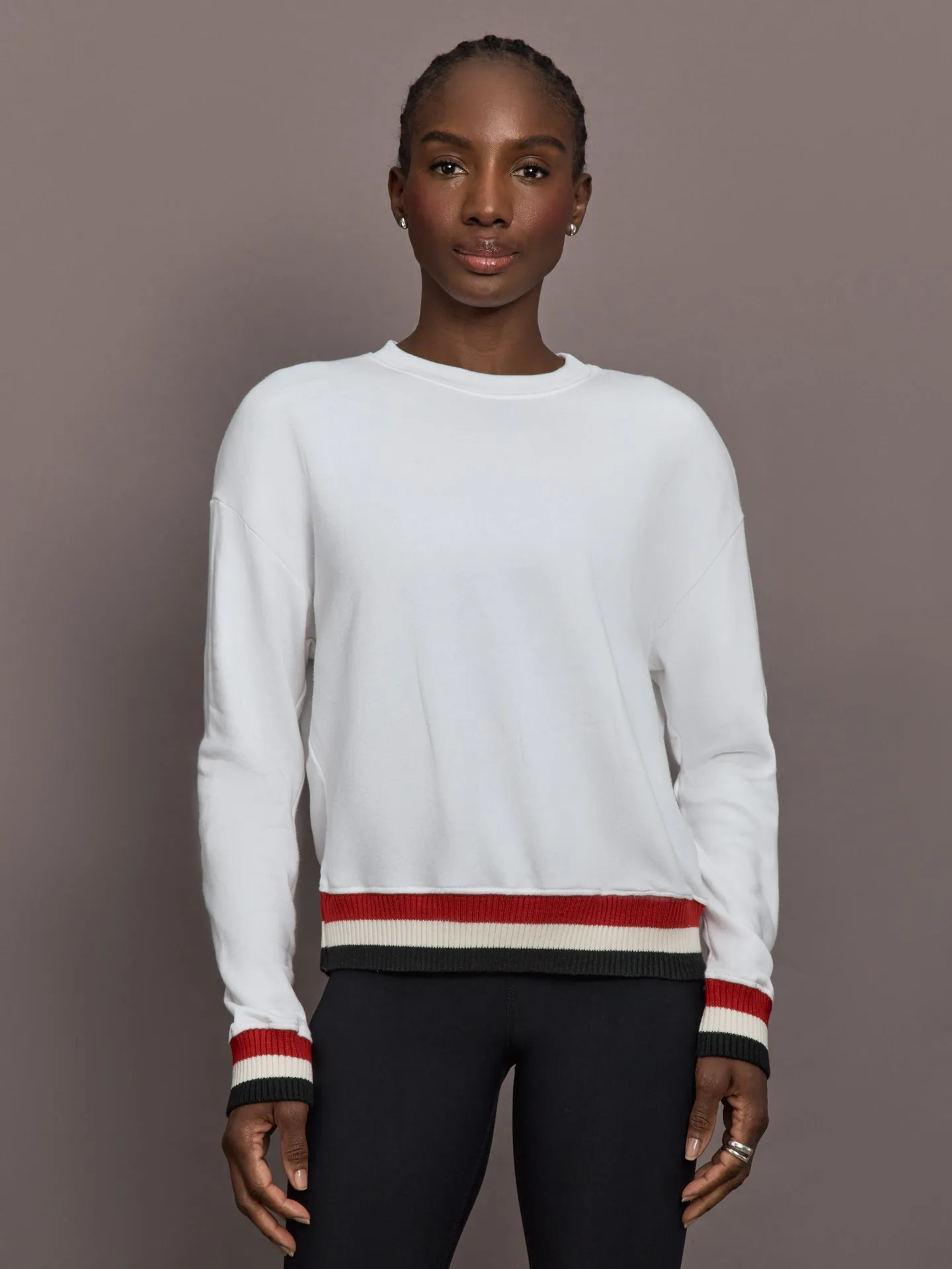 Banded Sweatshirt in French Terry - White with Black/White/Red sold by Carbon38