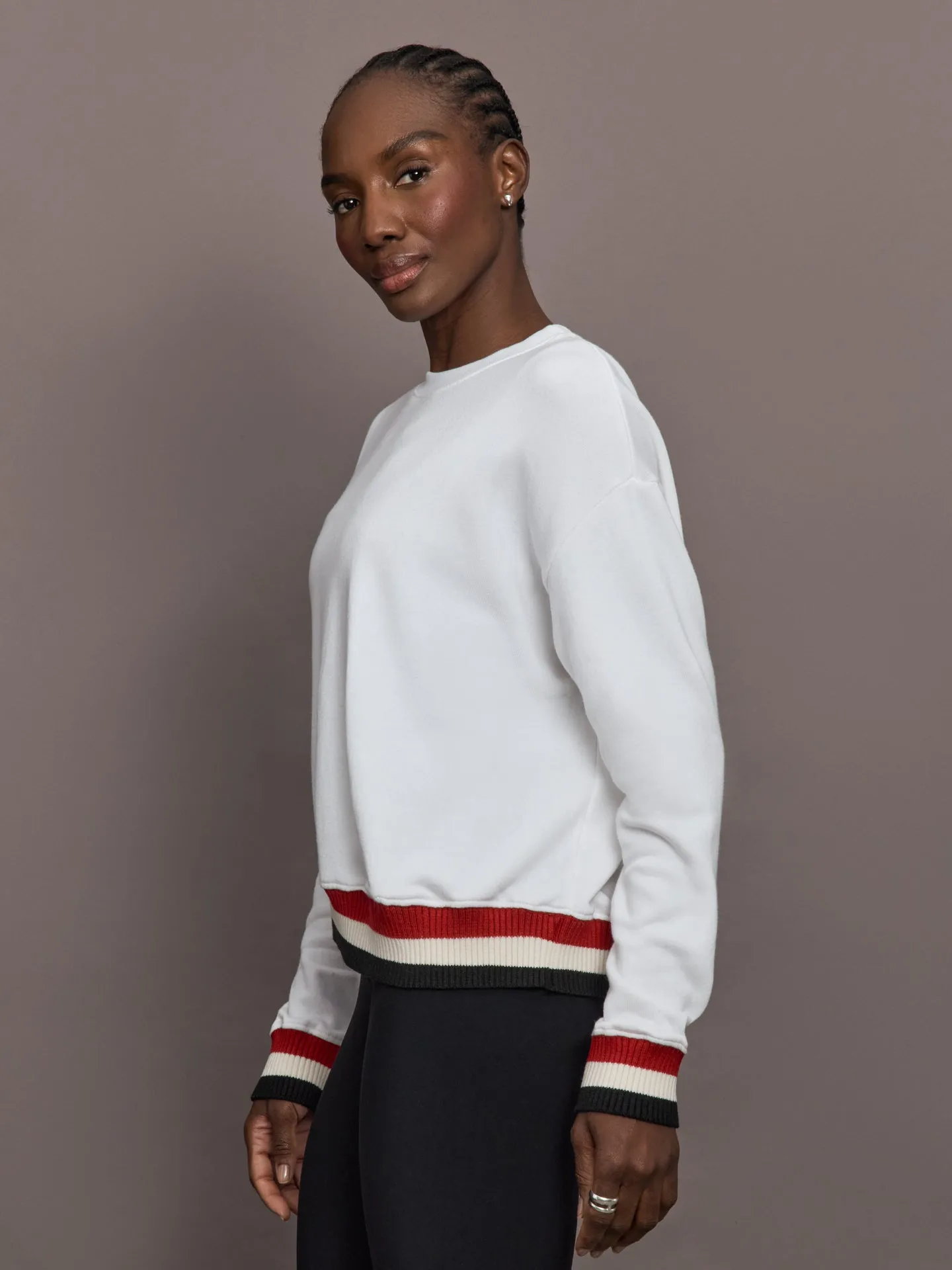 Banded Sweatshirt in French Terry - White with Black/White/Red sold by Carbon38 product image thumbnail 4