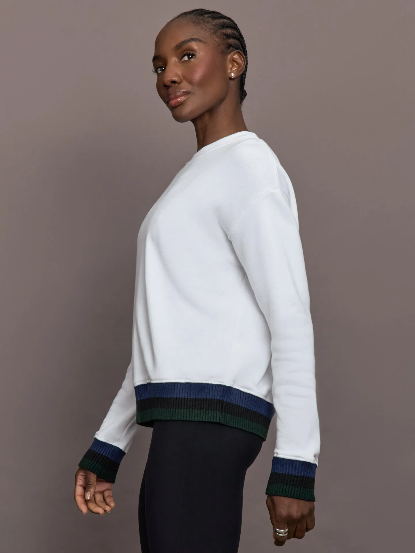 Banded Sweatshirt in French Terry - White with Navy/Black/Forest sold by Carbon38 product image thumbnail 4