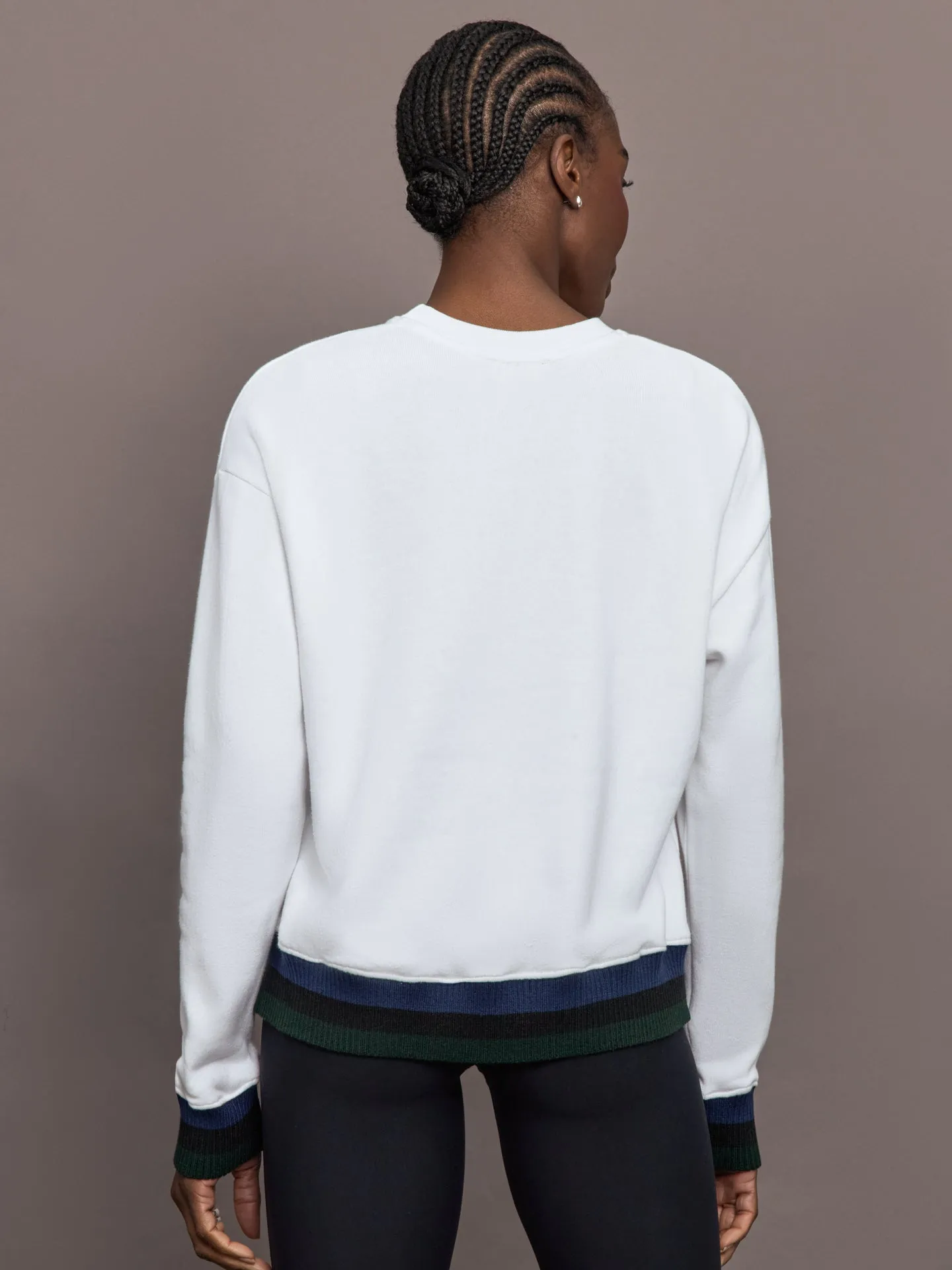 Banded Sweatshirt in French Terry - White with Navy/Black/Forest sold by Carbon38 product image thumbnail 5