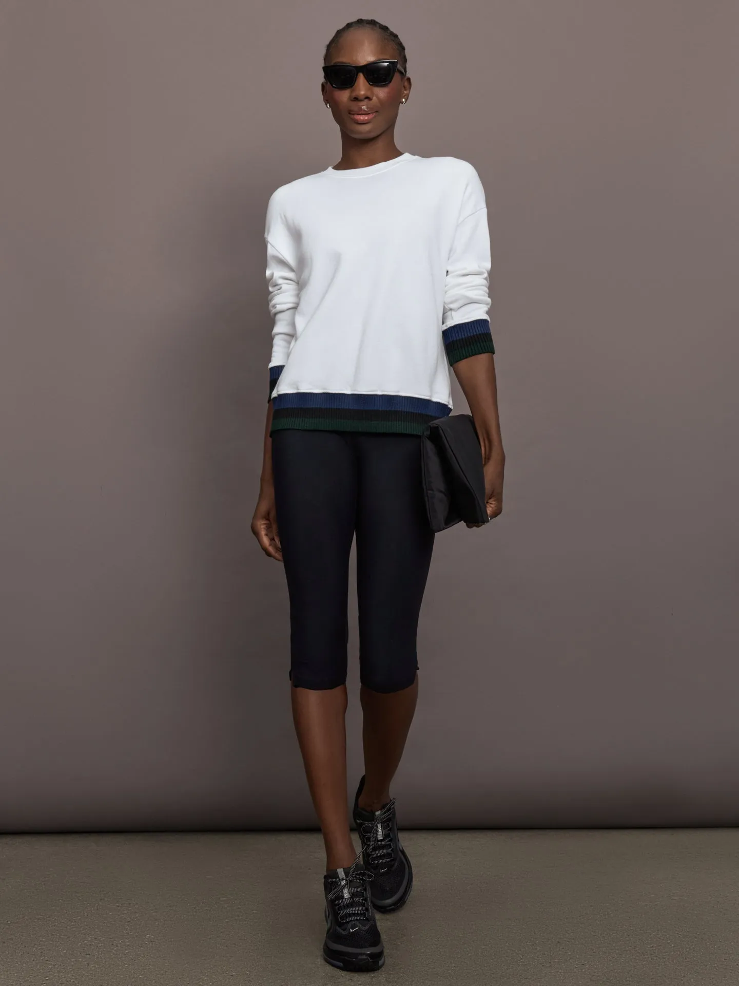 Banded Sweatshirt in French Terry - White with Navy/Black/Forest sold by Carbon38 product image thumbnail 2