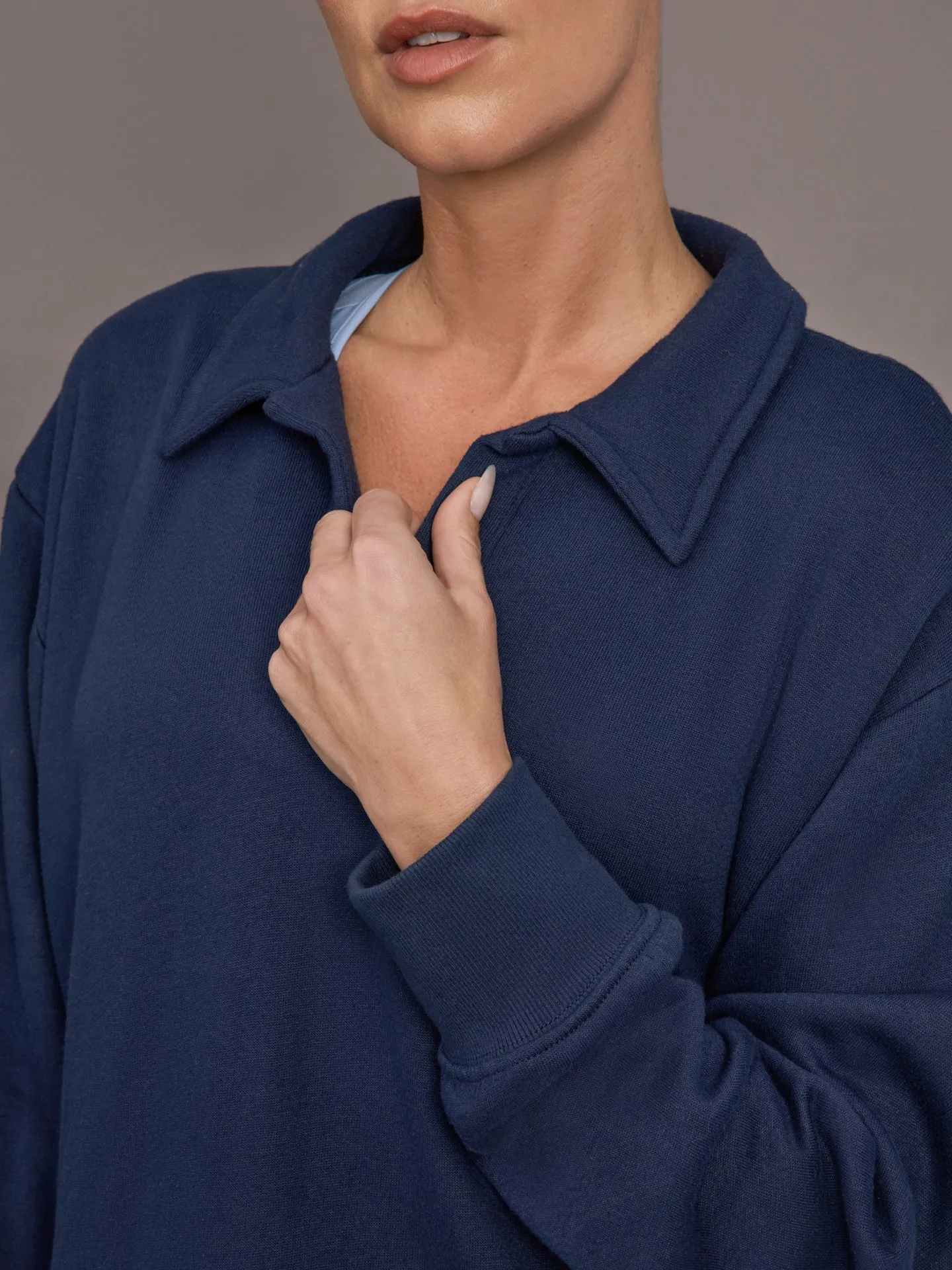Johnny Collar Sweatshirt in French Terry - Navy Blazer sold by Carbon38 product image thumbnail 3