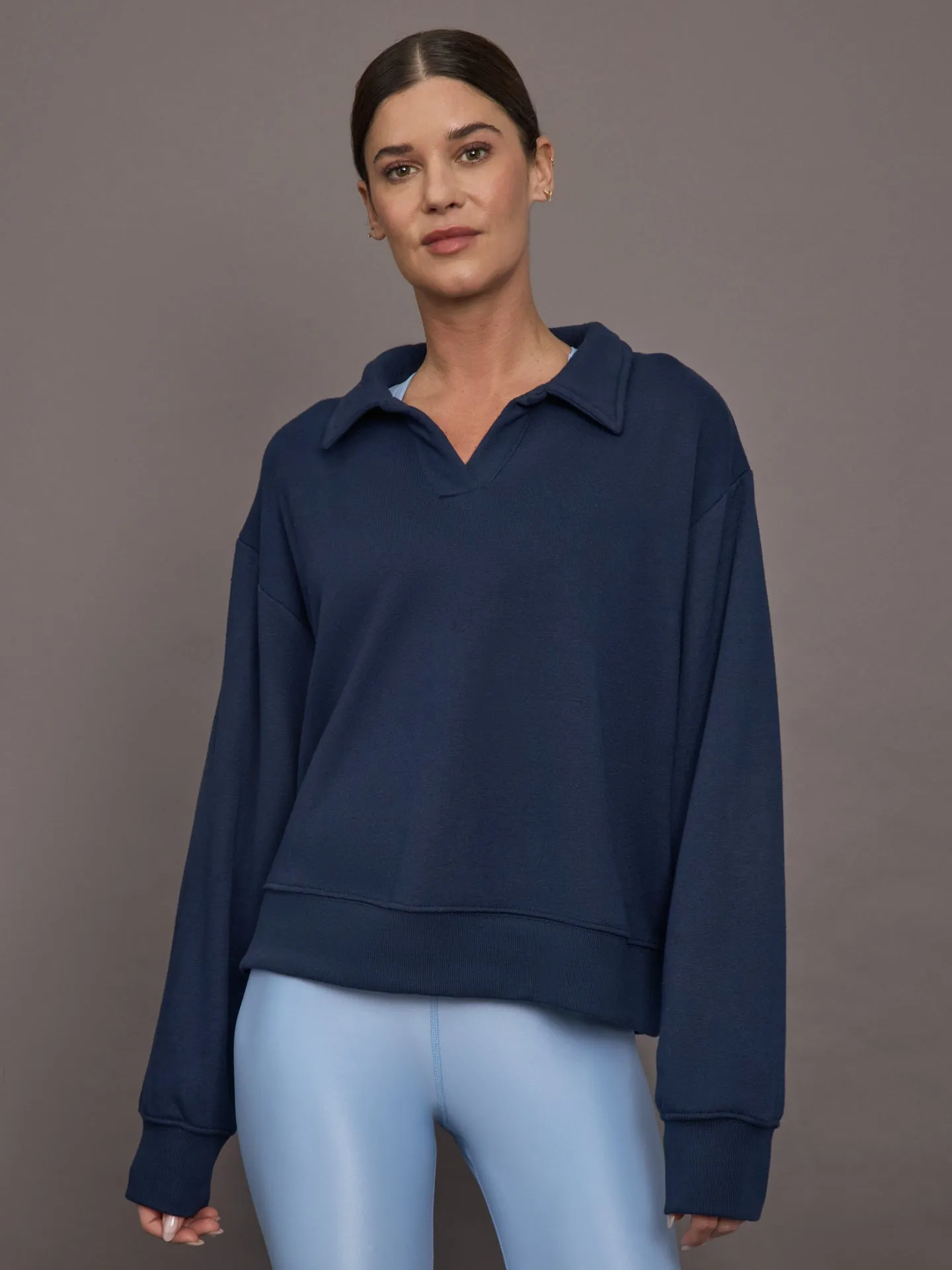 Johnny Collar Sweatshirt in French Terry - Navy Blazer sold by Carbon38