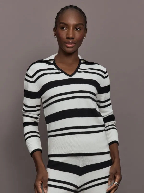 Johnny Collar Striped Sweater - Black/Cream sold by Carbon38