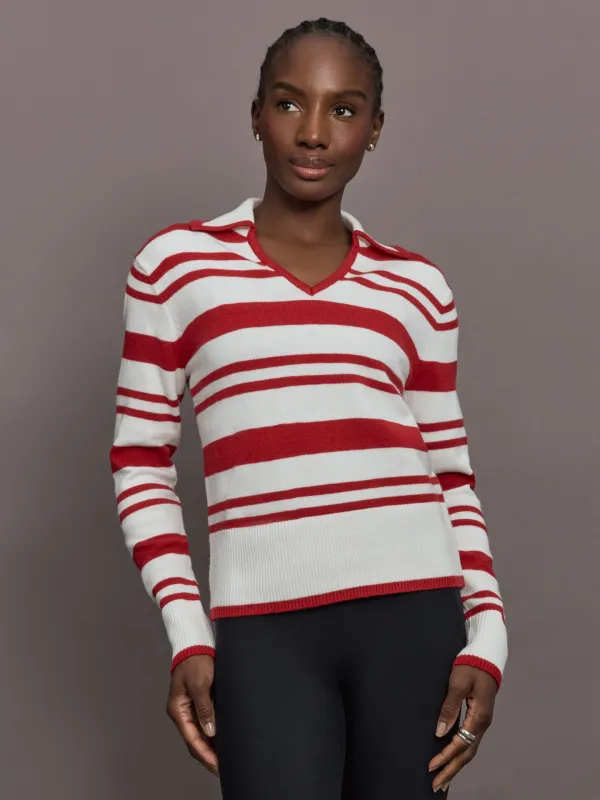 Johnny Collar Striped Sweater - Red/Cream sold by Carbon38