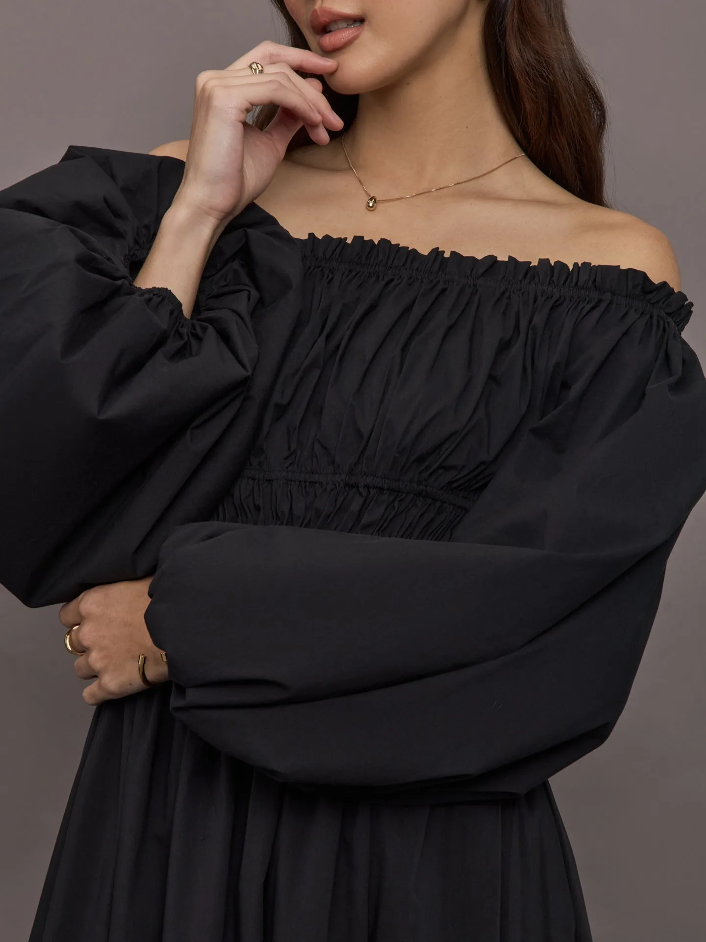 Raquela Off The Shoulder Ruffle Maxi Dress - Black sold by Carbon38 product image thumbnail 4