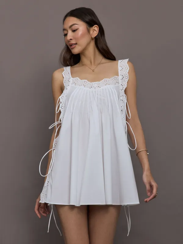 Lucilla Eyelet Trimmed Open Back Mini Dress - White sold by Carbon38