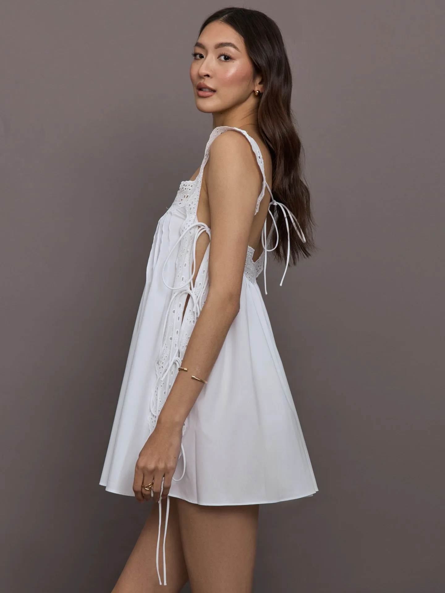 Lucilla Eyelet Trimmed Open Back Mini Dress - White sold by Carbon38 product image thumbnail 4