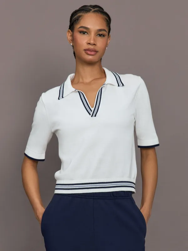 Archie Collared Knit Polo - White sold by Carbon38