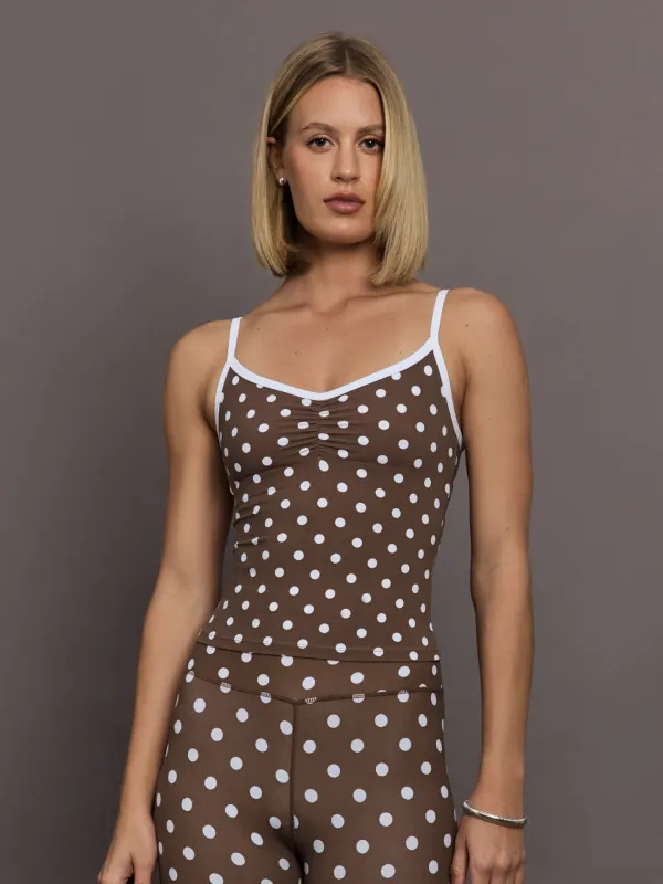 Polka Dot Ruched Tank in Melt - Carafe/White Polka Dot sold by Carbon38