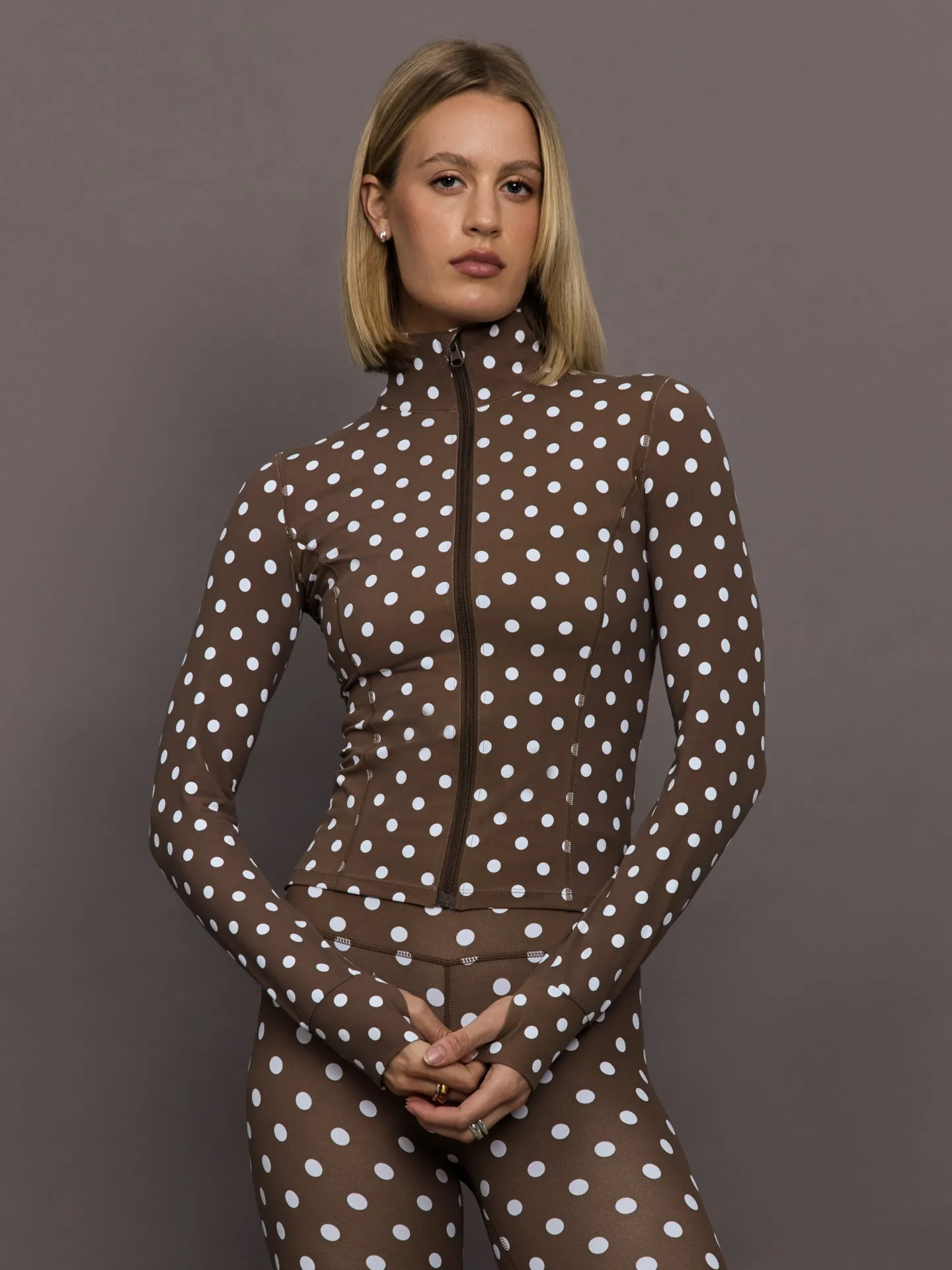 Full Zip Active Jacket in Melt - Carafe/White Polka Dot sold by Carbon38