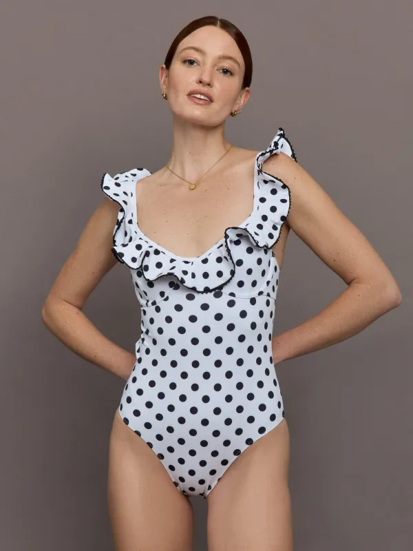 Anastasia One Piece - Ivory Black Polka Dot sold by Carbon38