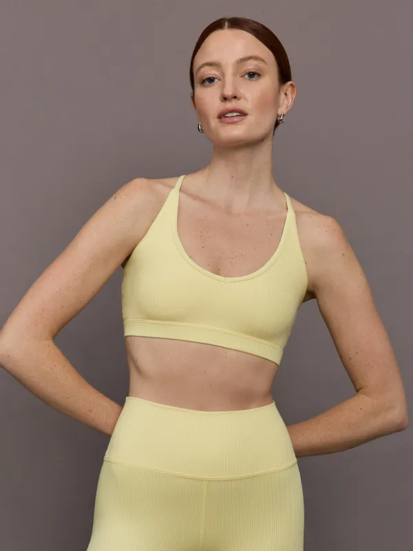 V-Neck Cross Back Bralette in Ribbed Melt - Banana sold by Carbon38
