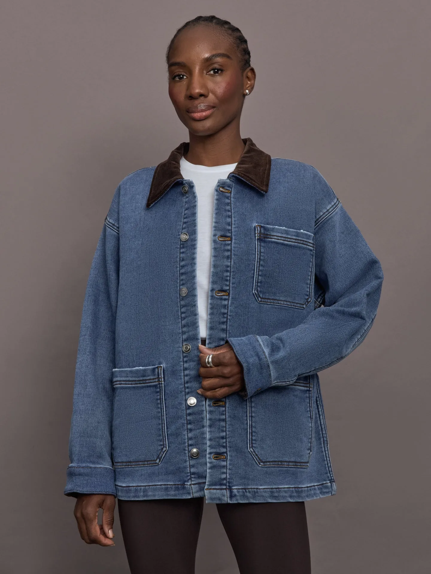 Barn Jacket in Knit Denim - Dark Wash sold by Carbon38