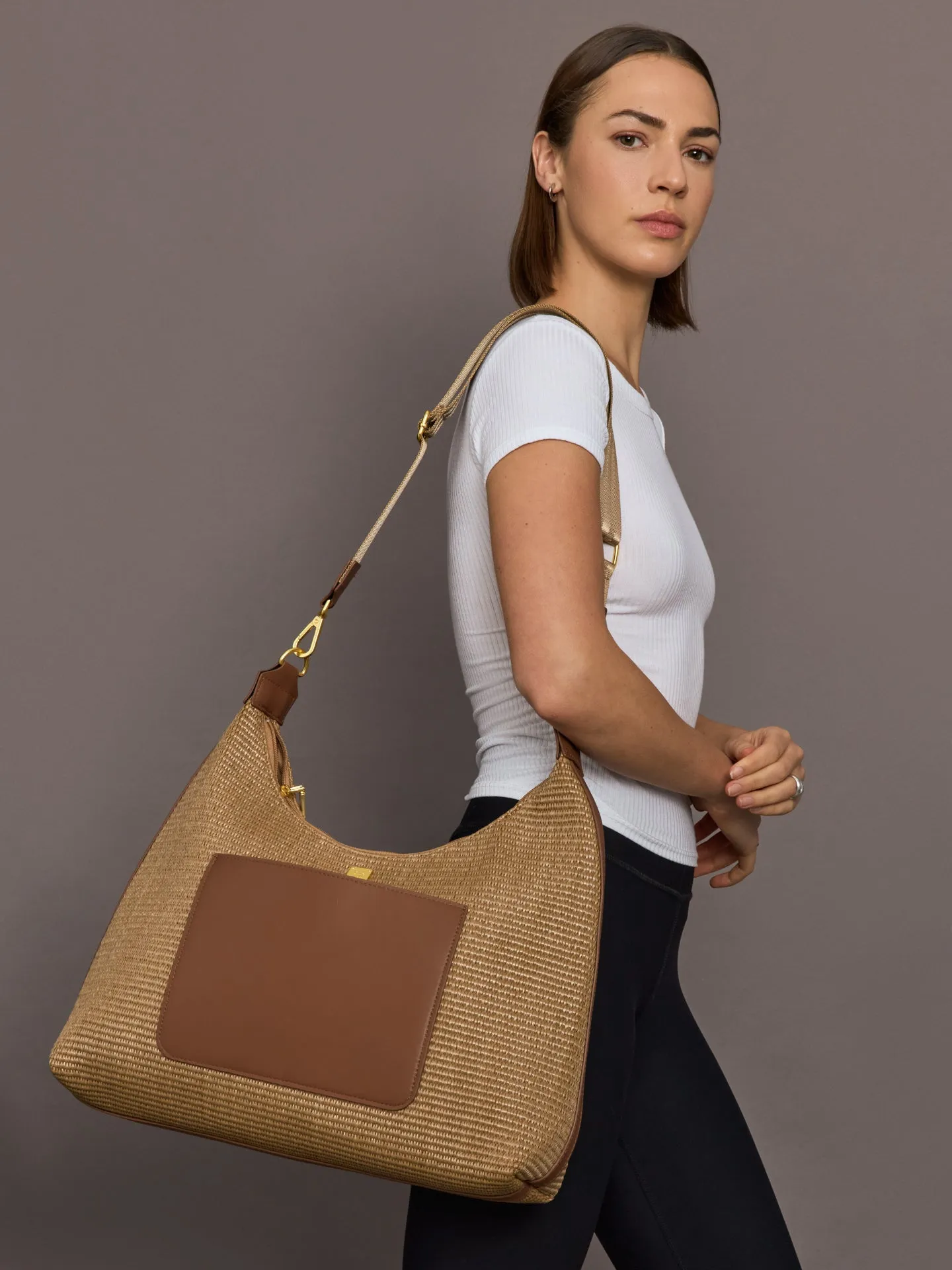 Seaside Satchel - Sand Dune Raffia & Mocha Leather sold by Carbon38 product image thumbnail 2