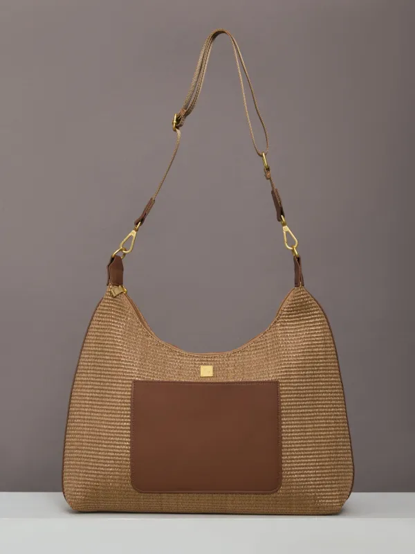 Seaside Satchel - Sand Dune Raffia & Mocha Leather sold by Carbon38