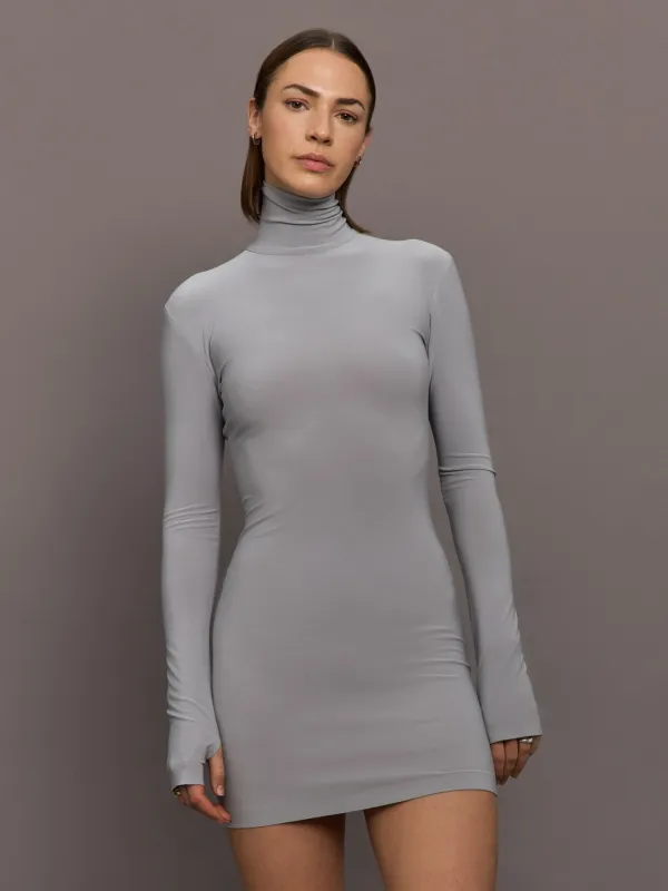 Long Sleeve Turtleneck MiniDress - Grey made by Norma Kamali