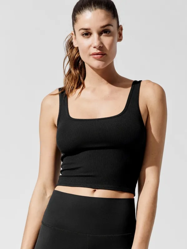 Ribbed Square Neck Tank - Black made by Carbon38