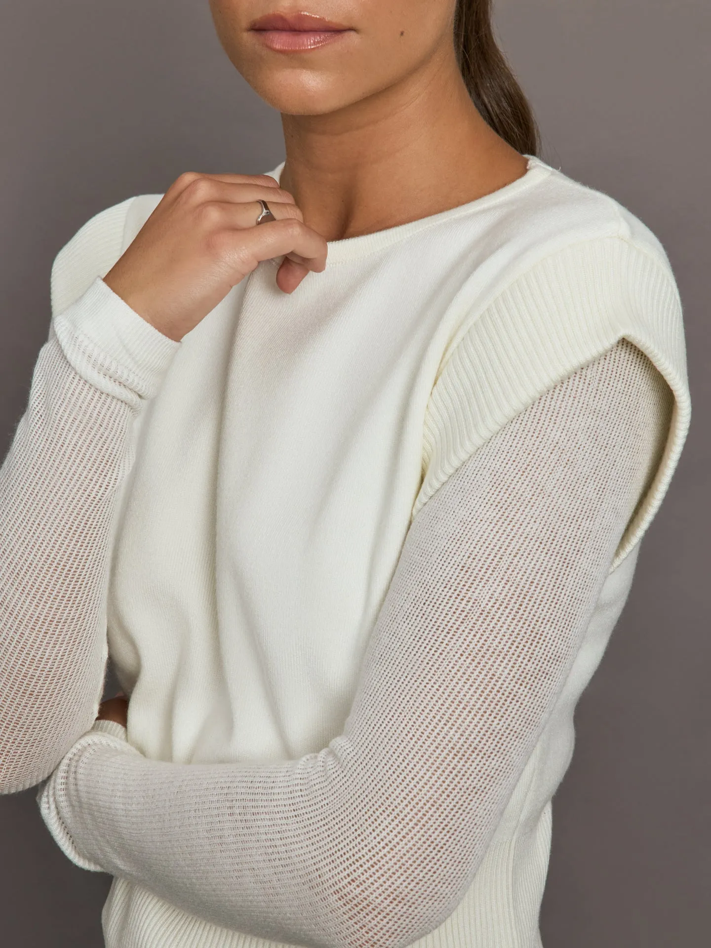 Nomia Sheer Sleeve Crew Neck Sweater - White sold by Carbon38 product image thumbnail 2
