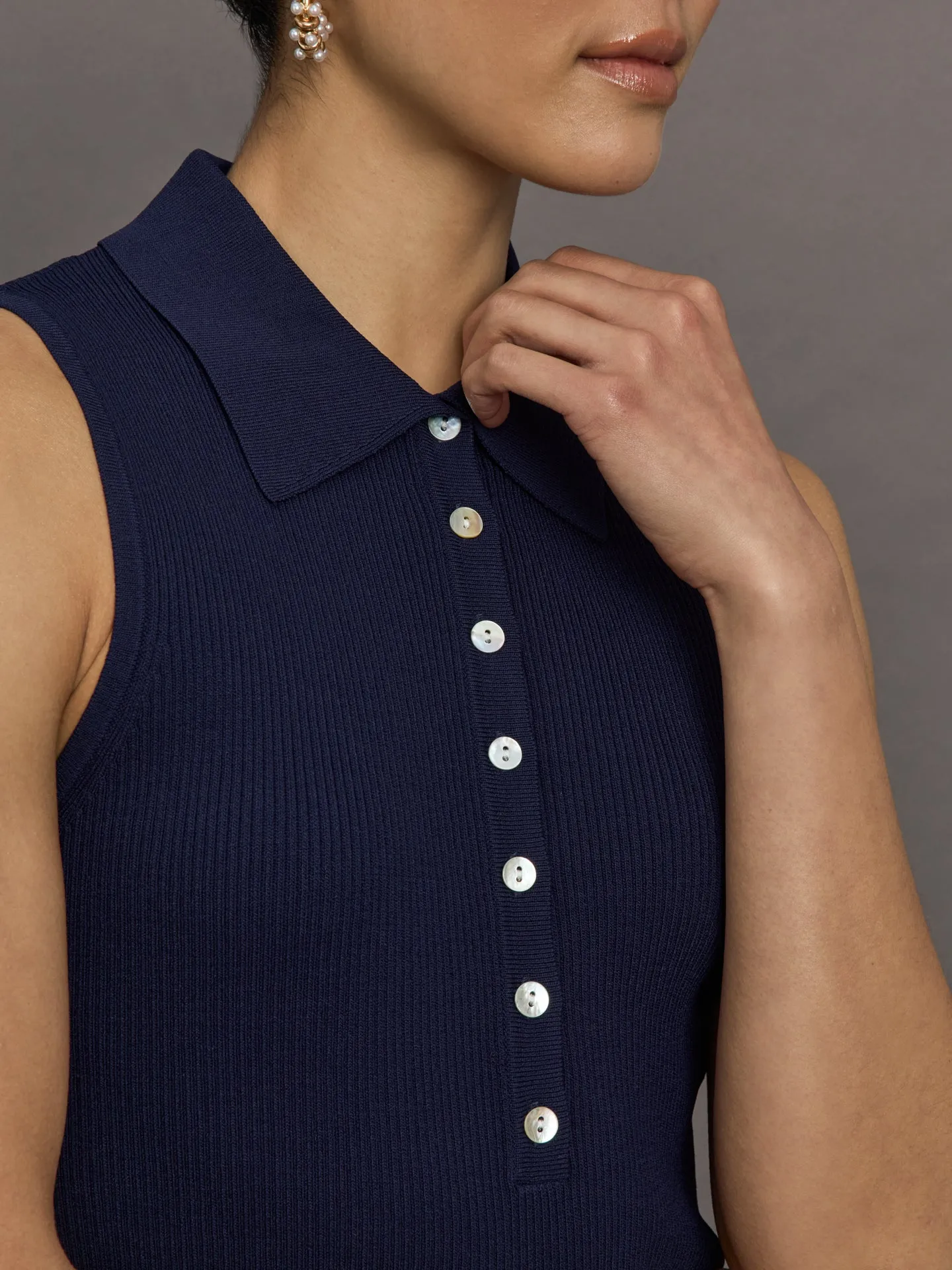 Nikki Johnny Collar Solid Tank - Dark Blue sold by Carbon38 product image thumbnail 5