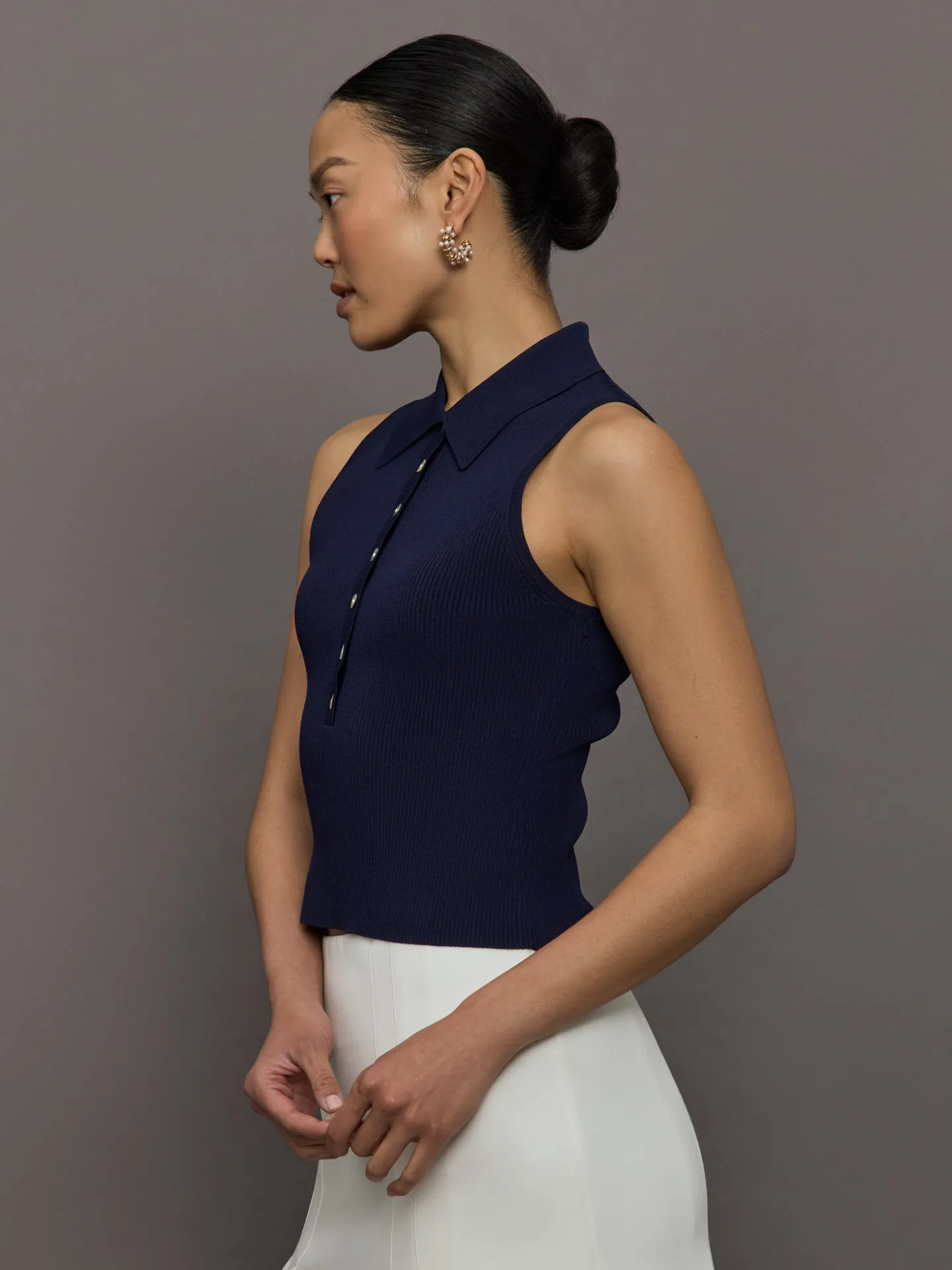 Nikki Johnny Collar Solid Tank - Dark Blue sold by Carbon38 product image thumbnail 3