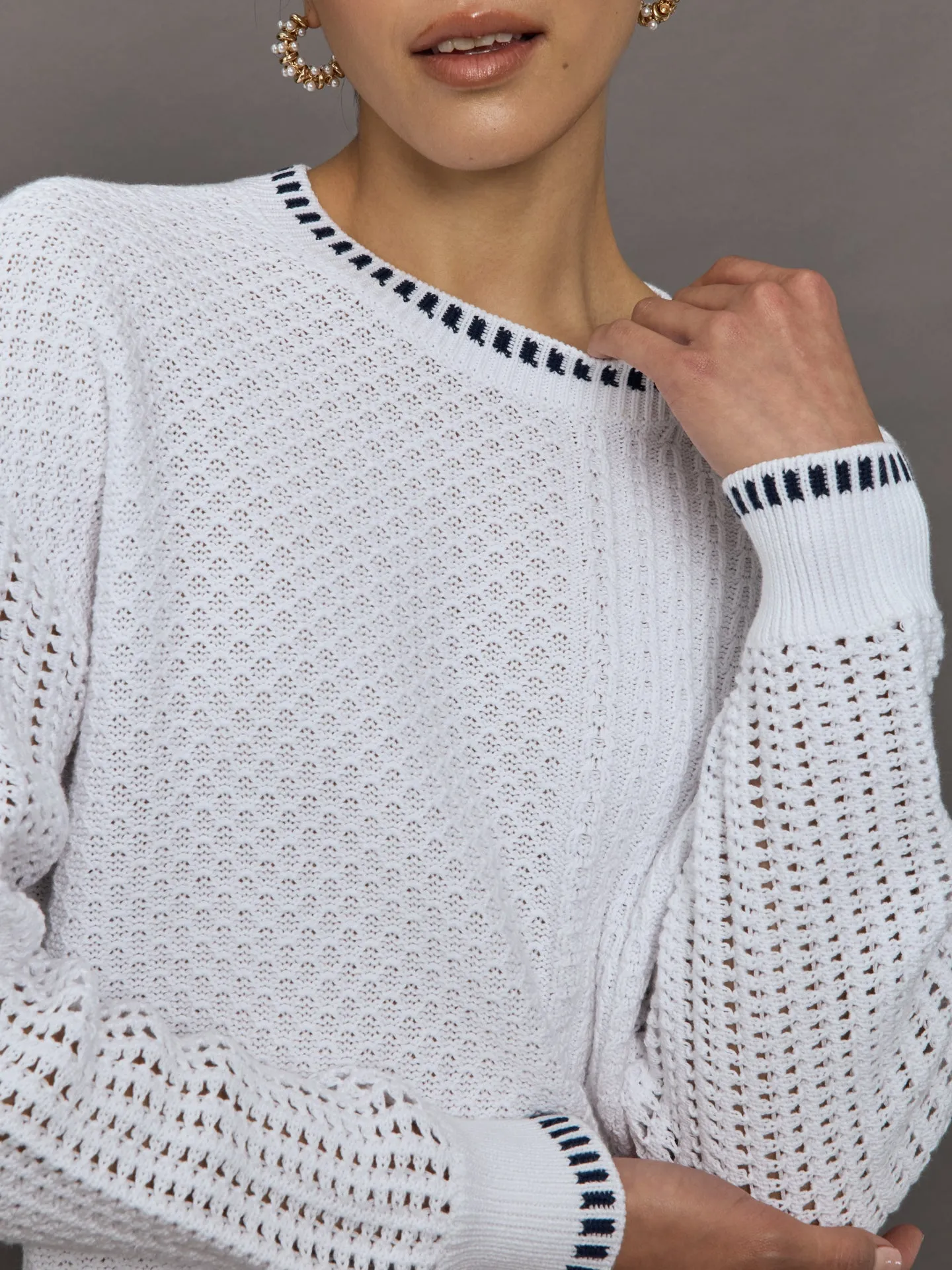 Uma Mixed Stitch Crew Neck - Bleach White Multi sold by Carbon38 product image thumbnail 5