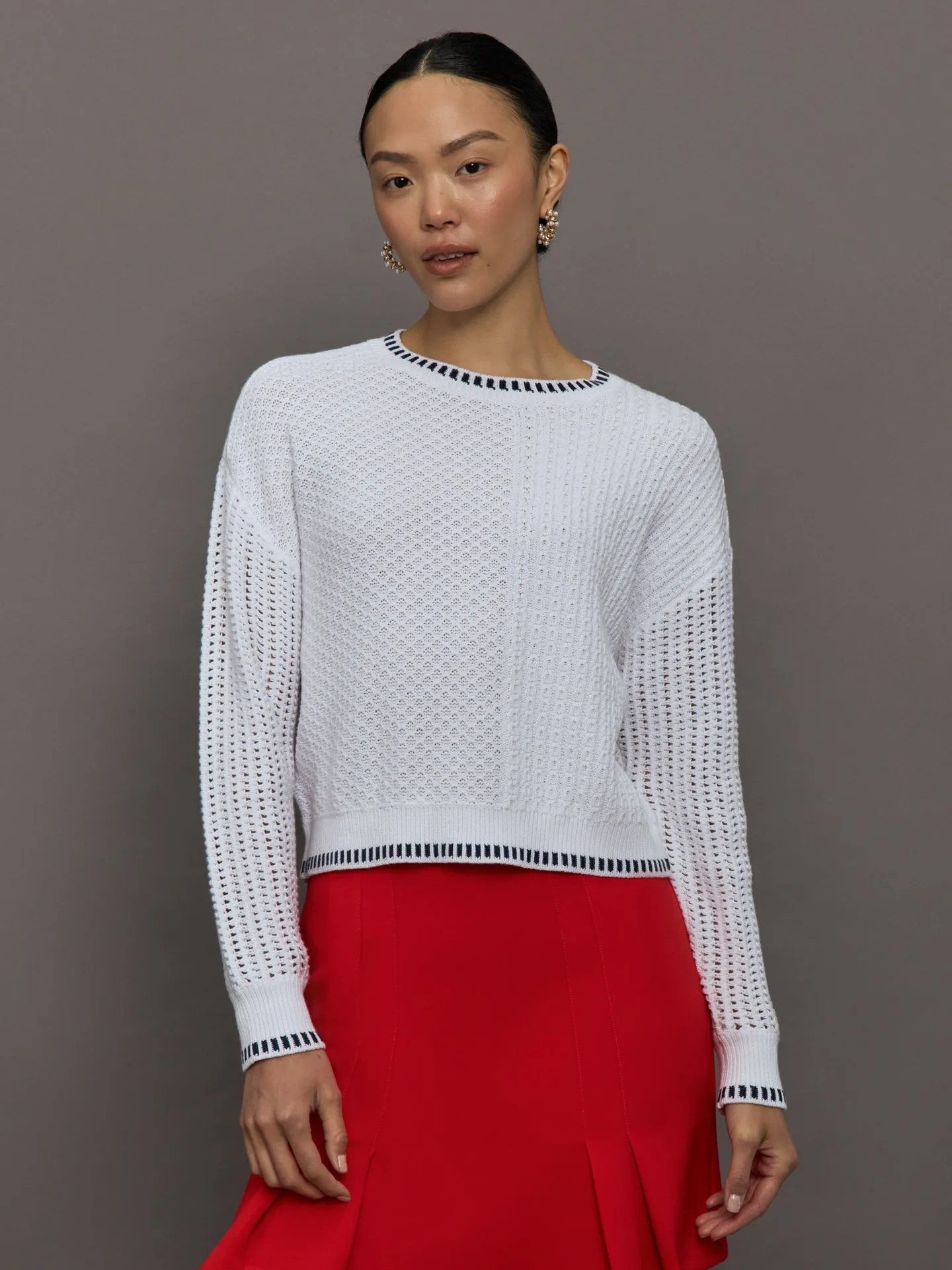 Uma Mixed Stitch Crew Neck - Bleach White Multi sold by Carbon38