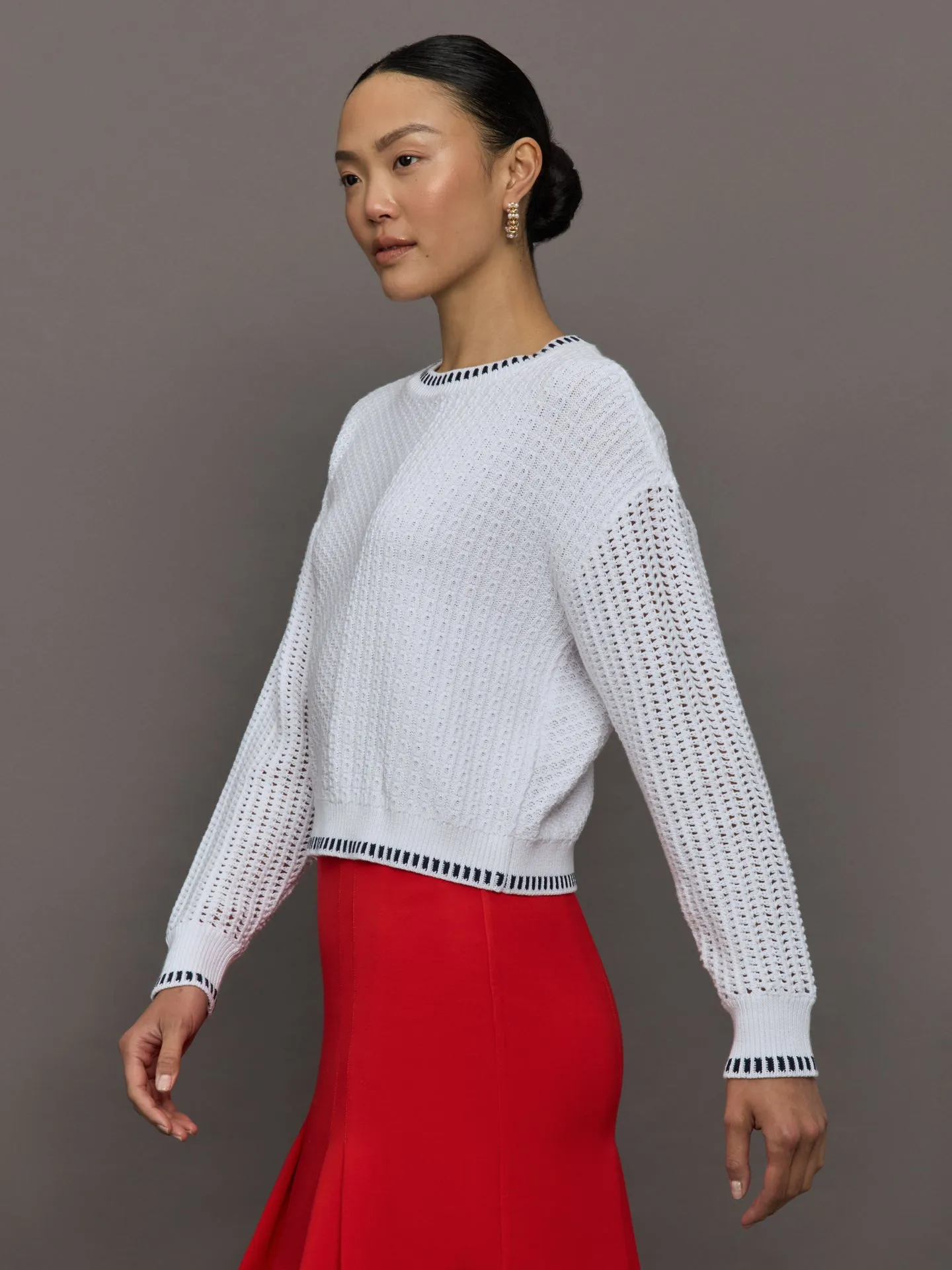 Uma Mixed Stitch Crew Neck - Bleach White Multi sold by Carbon38 product image thumbnail 3