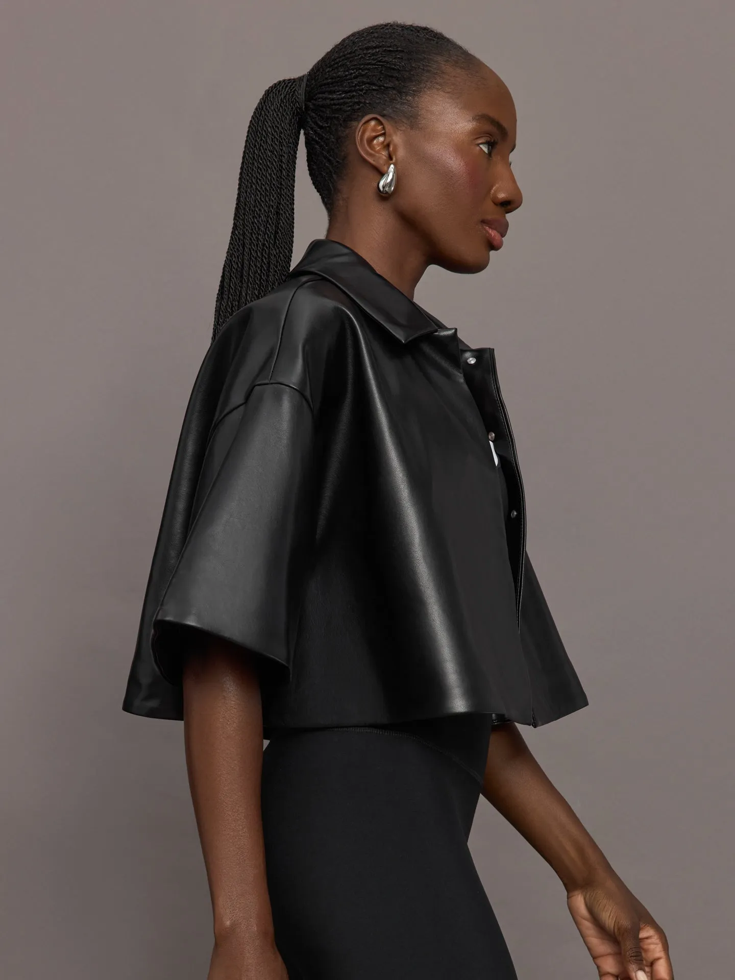 Adi Faux Leather Cropped Jacket - Black sold by Carbon38 product image thumbnail 3