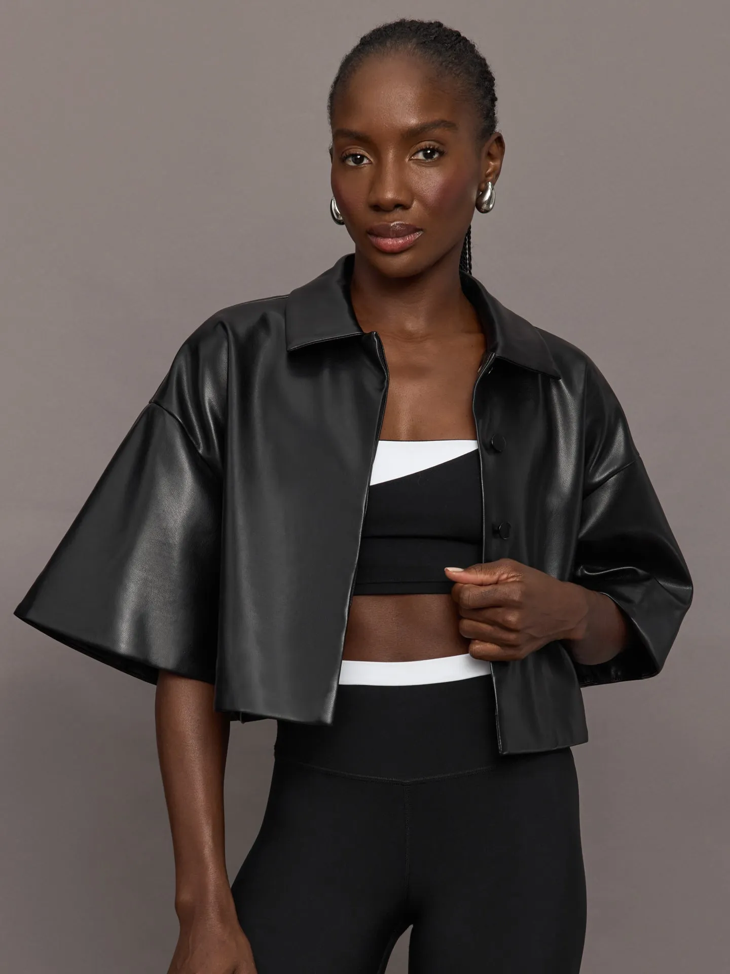 Adi Faux Leather Cropped Jacket - Black sold by Carbon38