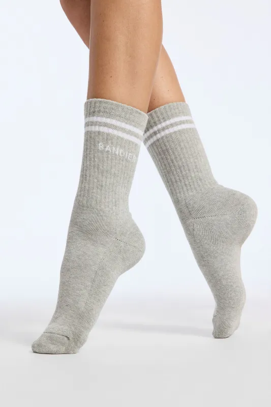 Bandier Logo Stripe Crew Sock - Grey/white sold by Carbon38