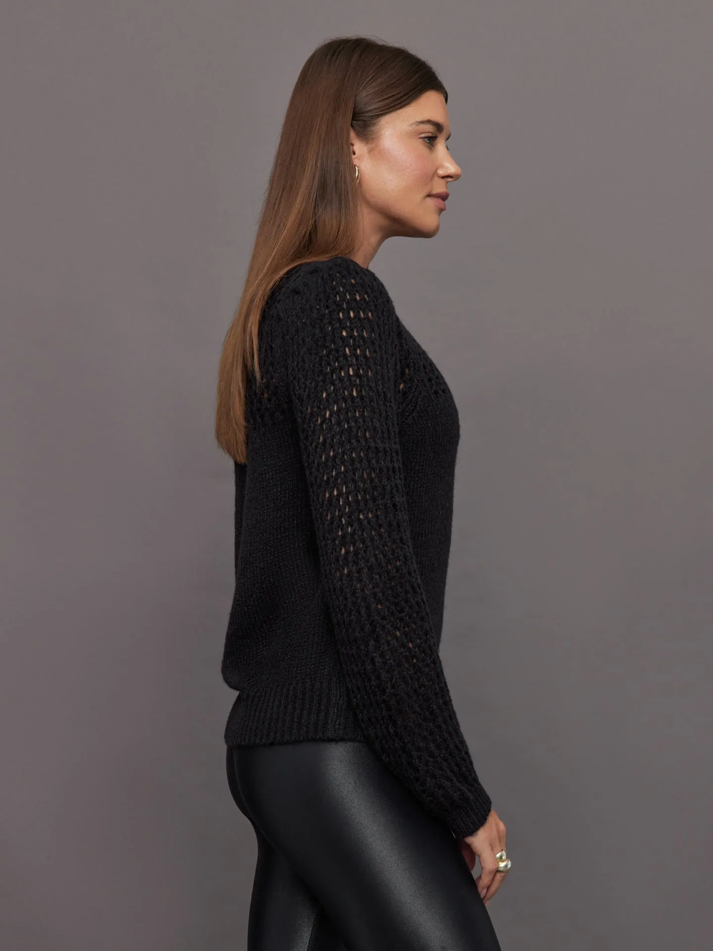 Brigid Puff Sleeve Mesh Pullover - Black sold by Carbon38 product image thumbnail 4