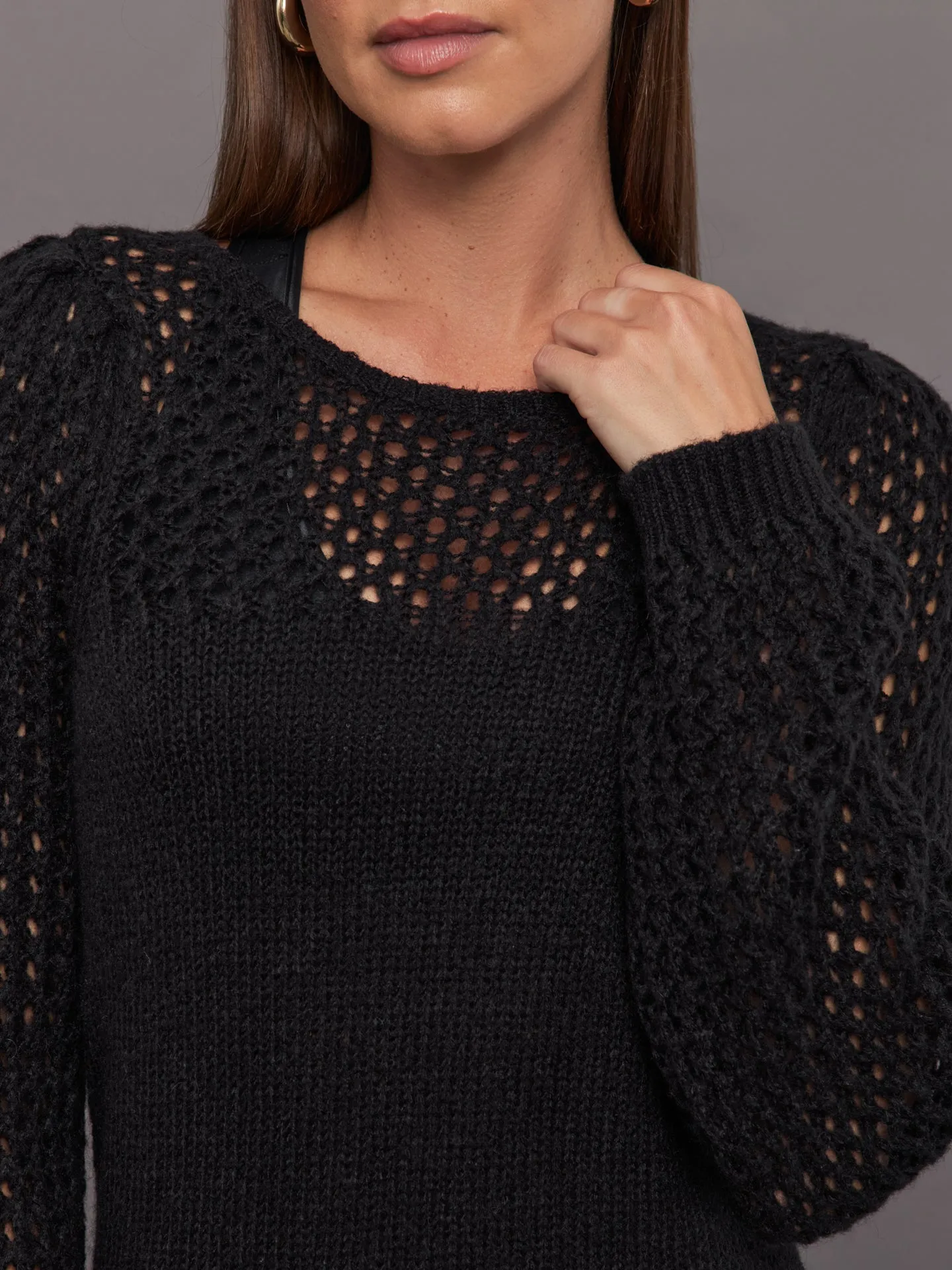Brigid Puff Sleeve Mesh Pullover - Black sold by Carbon38 product image thumbnail 5