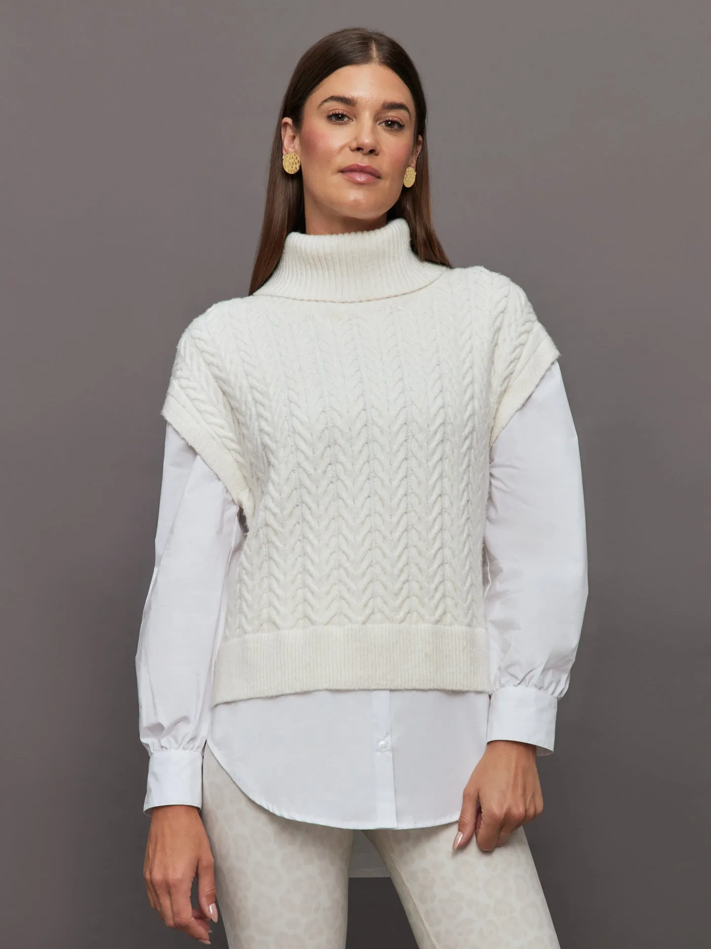 Sofia Twofer Cable Vest Tunic - Sea Salt sold by Carbon38