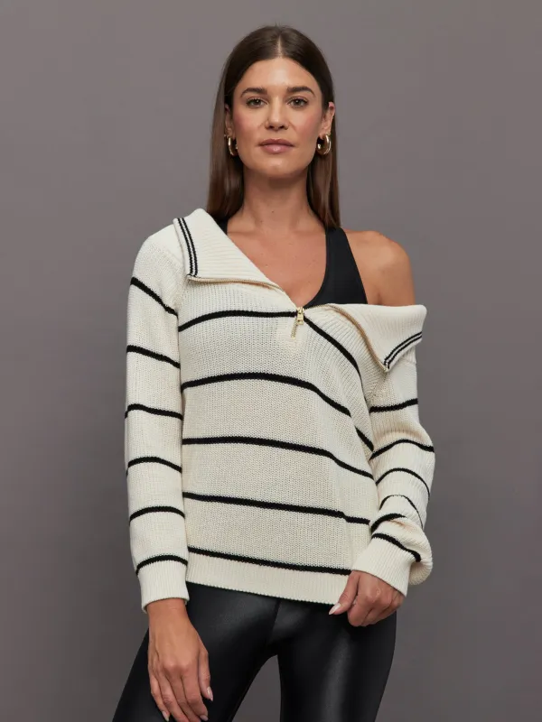 Sierra Off Shoulder Striped Pullover - Sea Salt Multi made by Carbon38