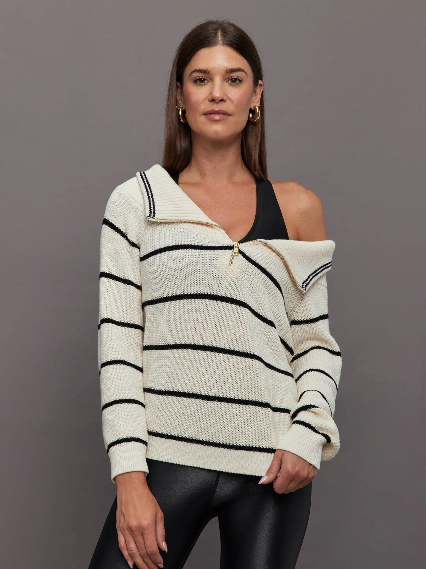 Sierra Off Shoulder Striped Pullover - Sea Salt Multi sold by Carbon38