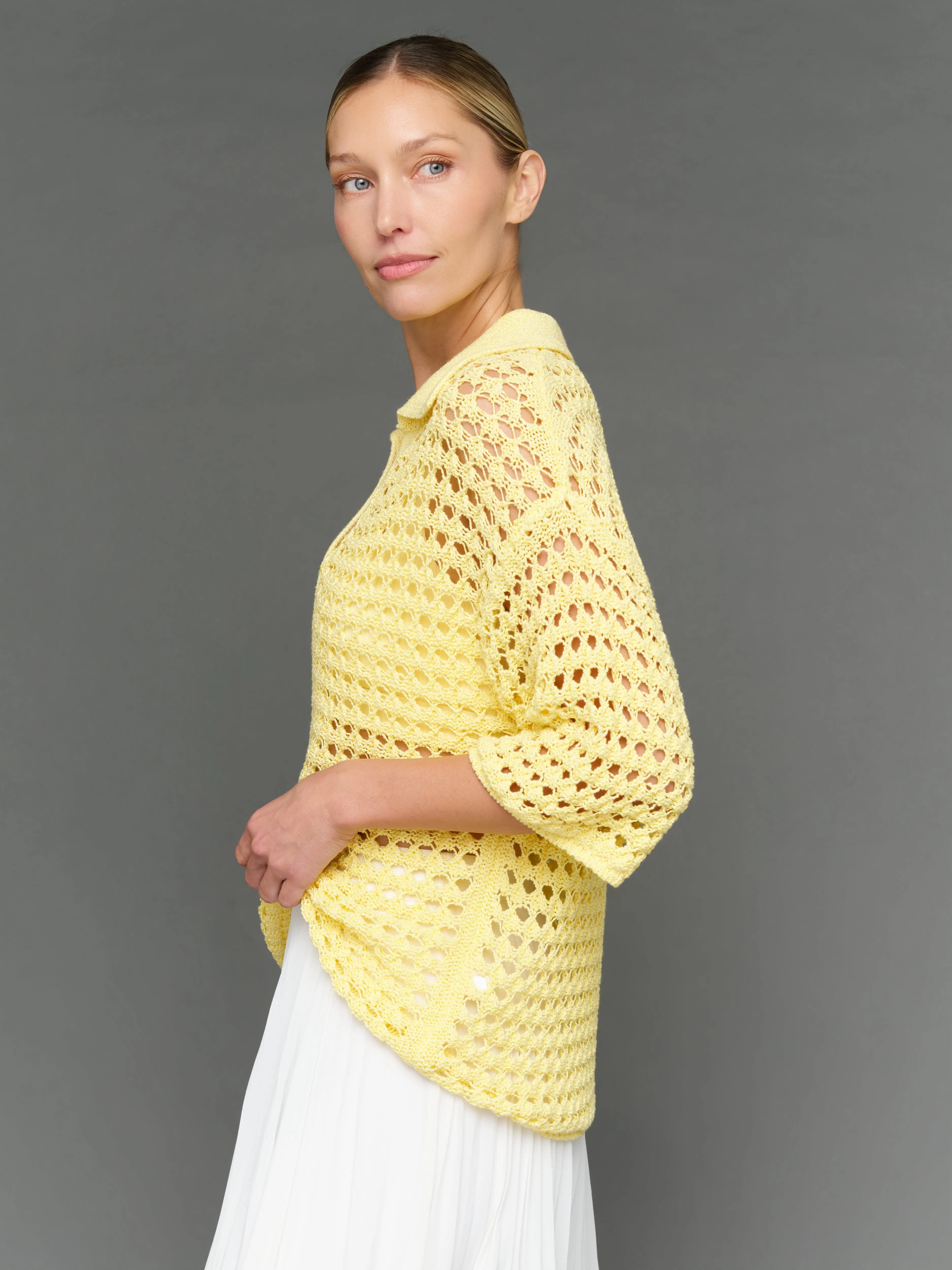 Open Knit Polo Sweater - Pale Banana sold by Carbon38 product image thumbnail 4