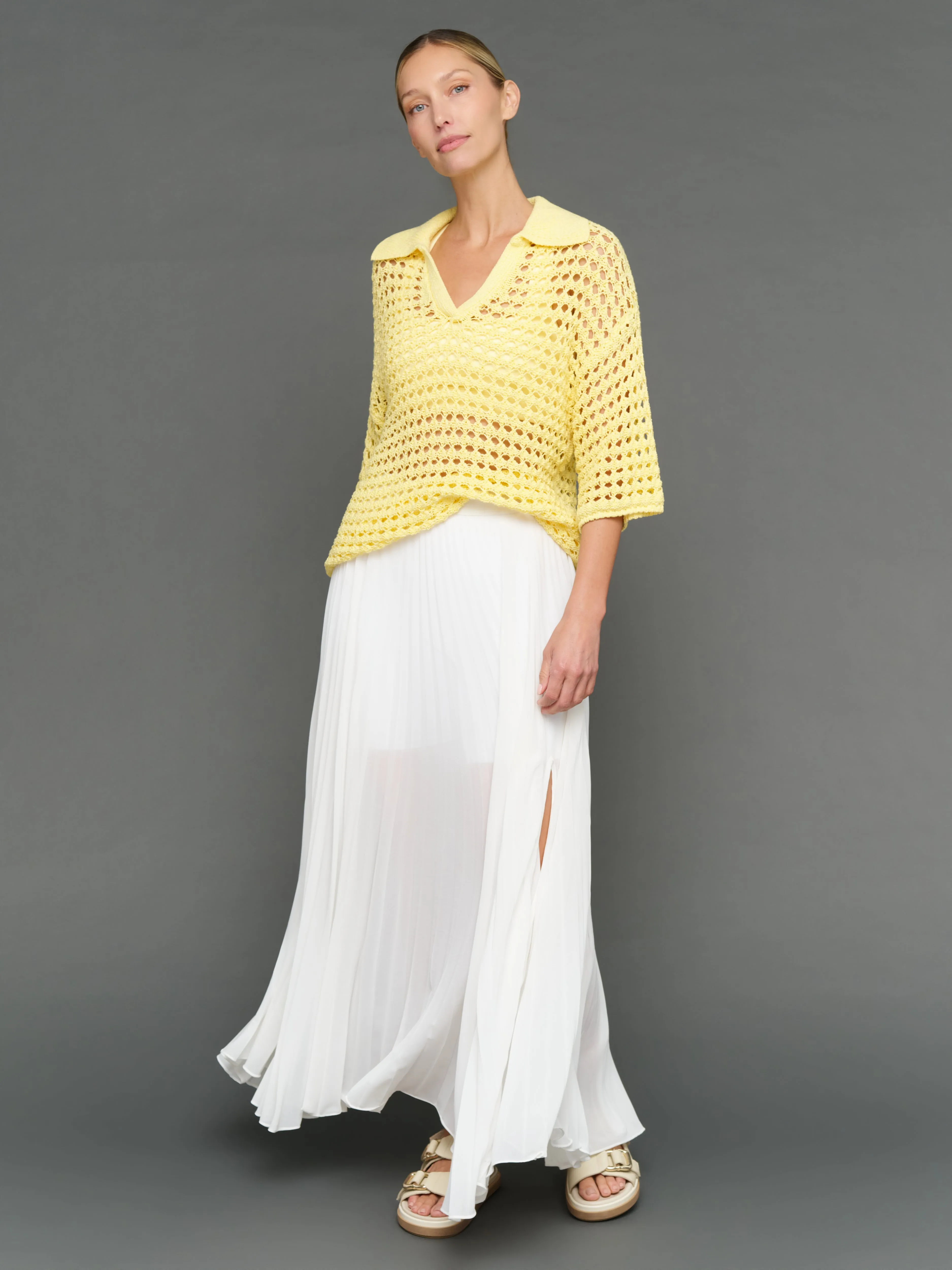 Open Knit Polo Sweater - Pale Banana sold by Carbon38 product image thumbnail 2