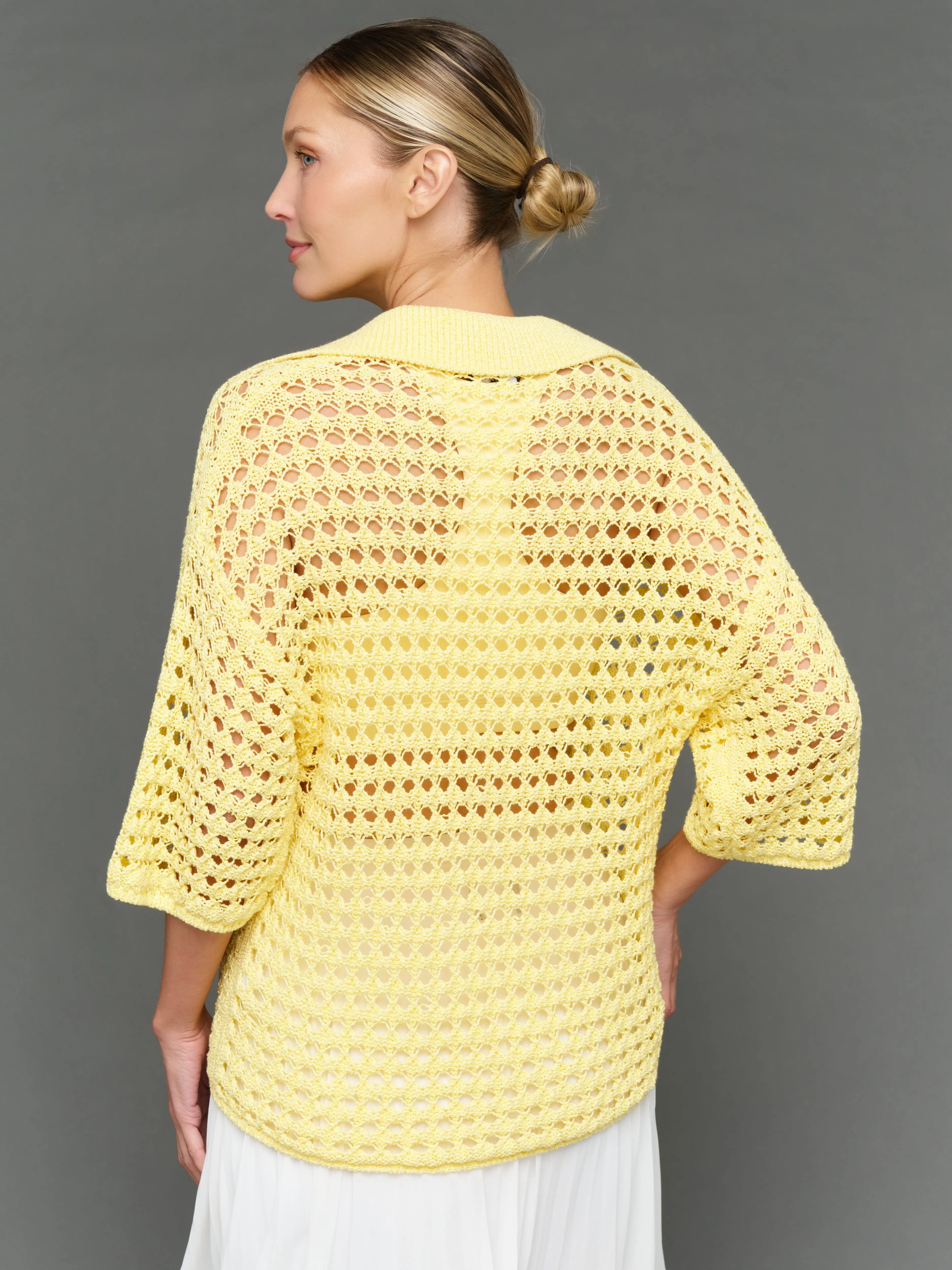 Open Knit Polo Sweater - Pale Banana sold by Carbon38 product image thumbnail 5