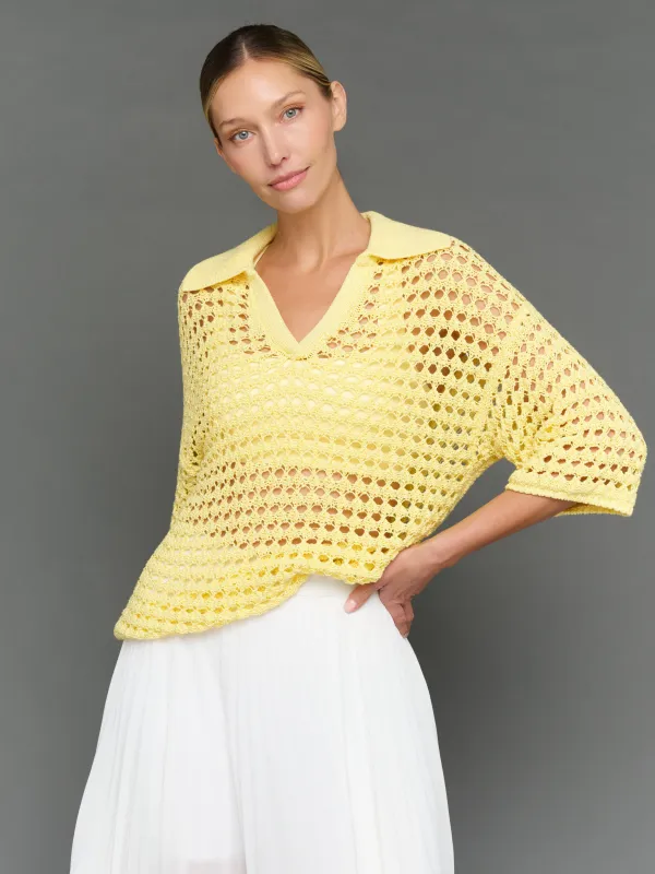 Open Knit Polo Sweater - Pale Banana made by Carbon38
