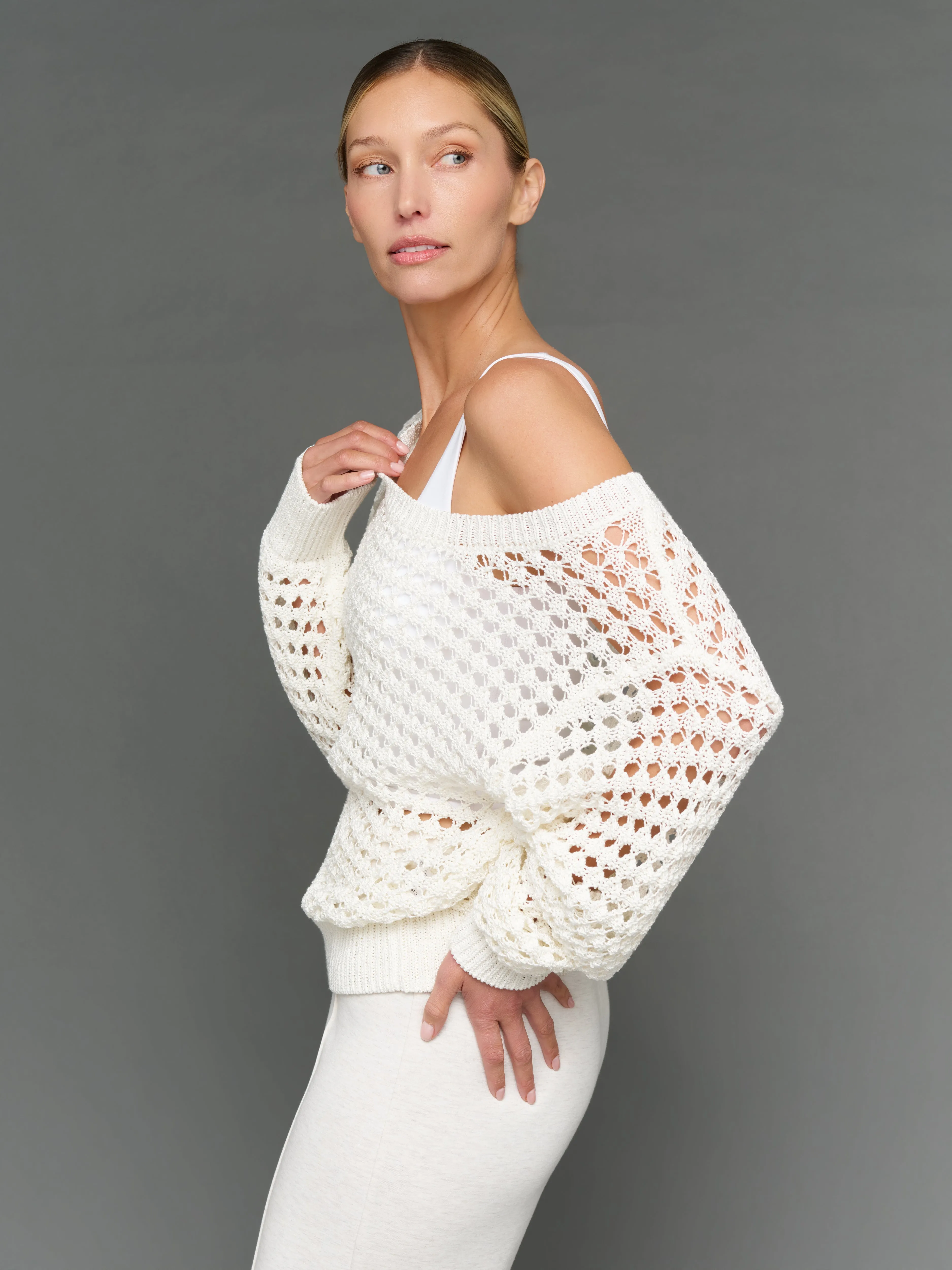 Wide Neck Open Knit Sweater - White sold by Carbon38 product image thumbnail 4