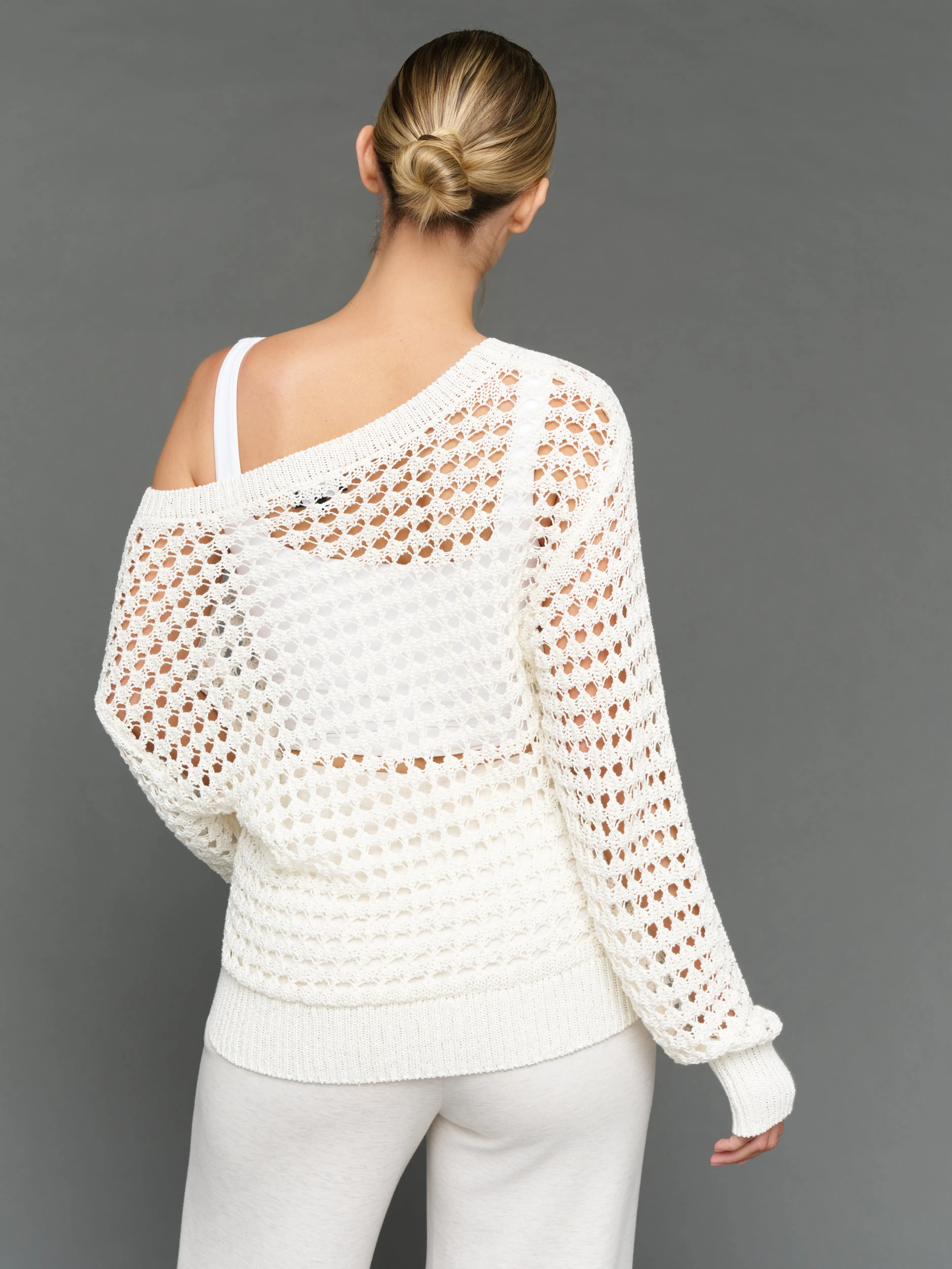 Wide Neck Open Knit Sweater - White sold by Carbon38 product image thumbnail 5